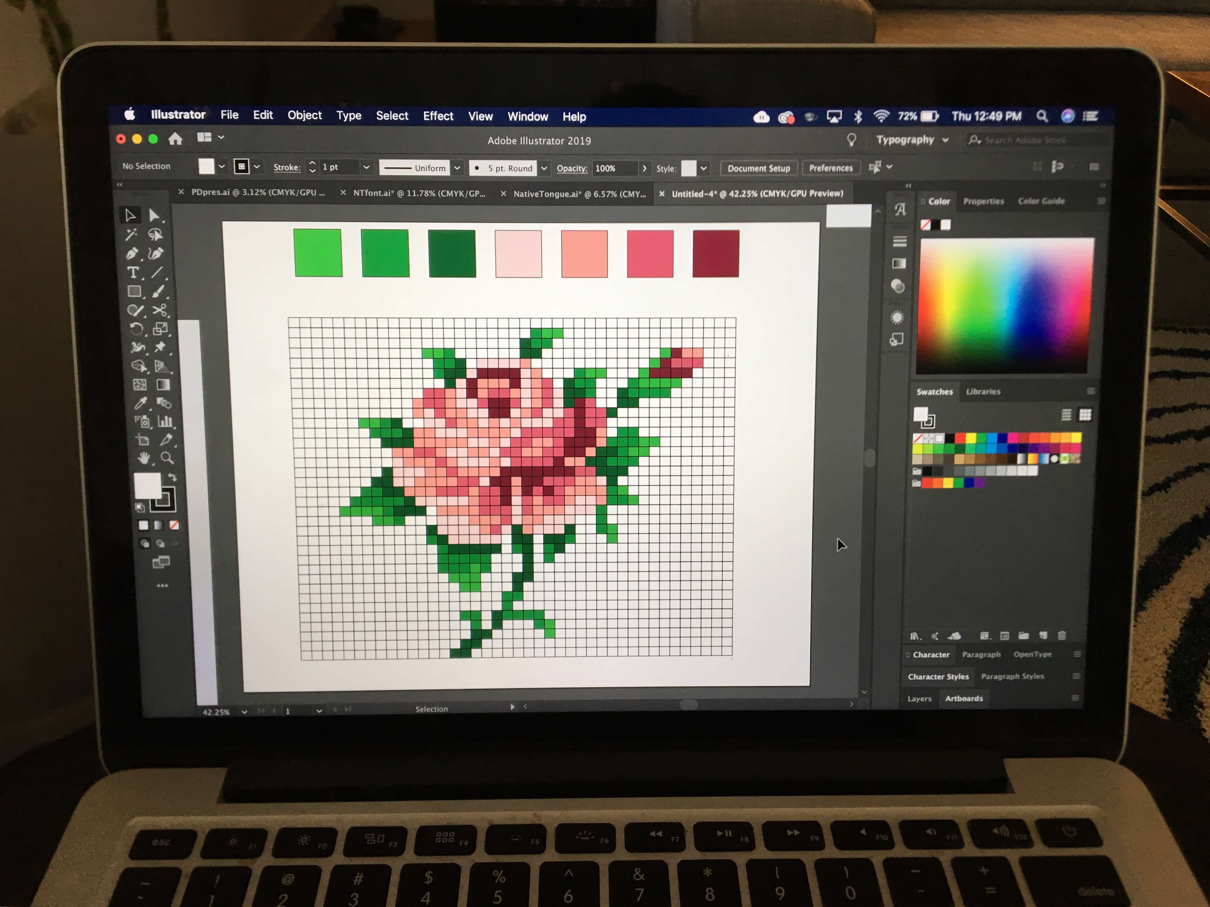 cross stitch design mocked up in Illustrator