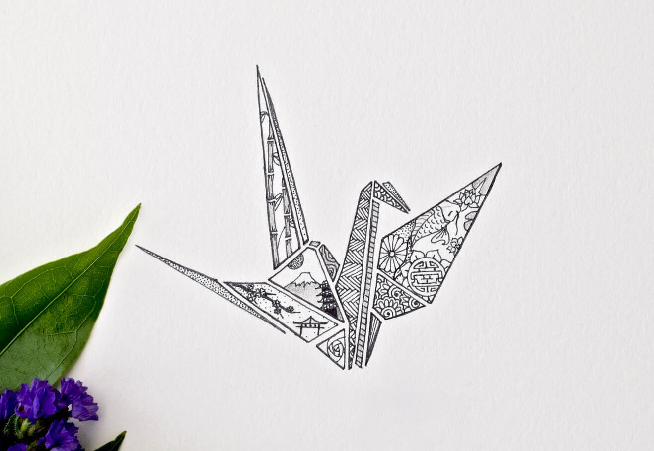 japanese paper crane drawing