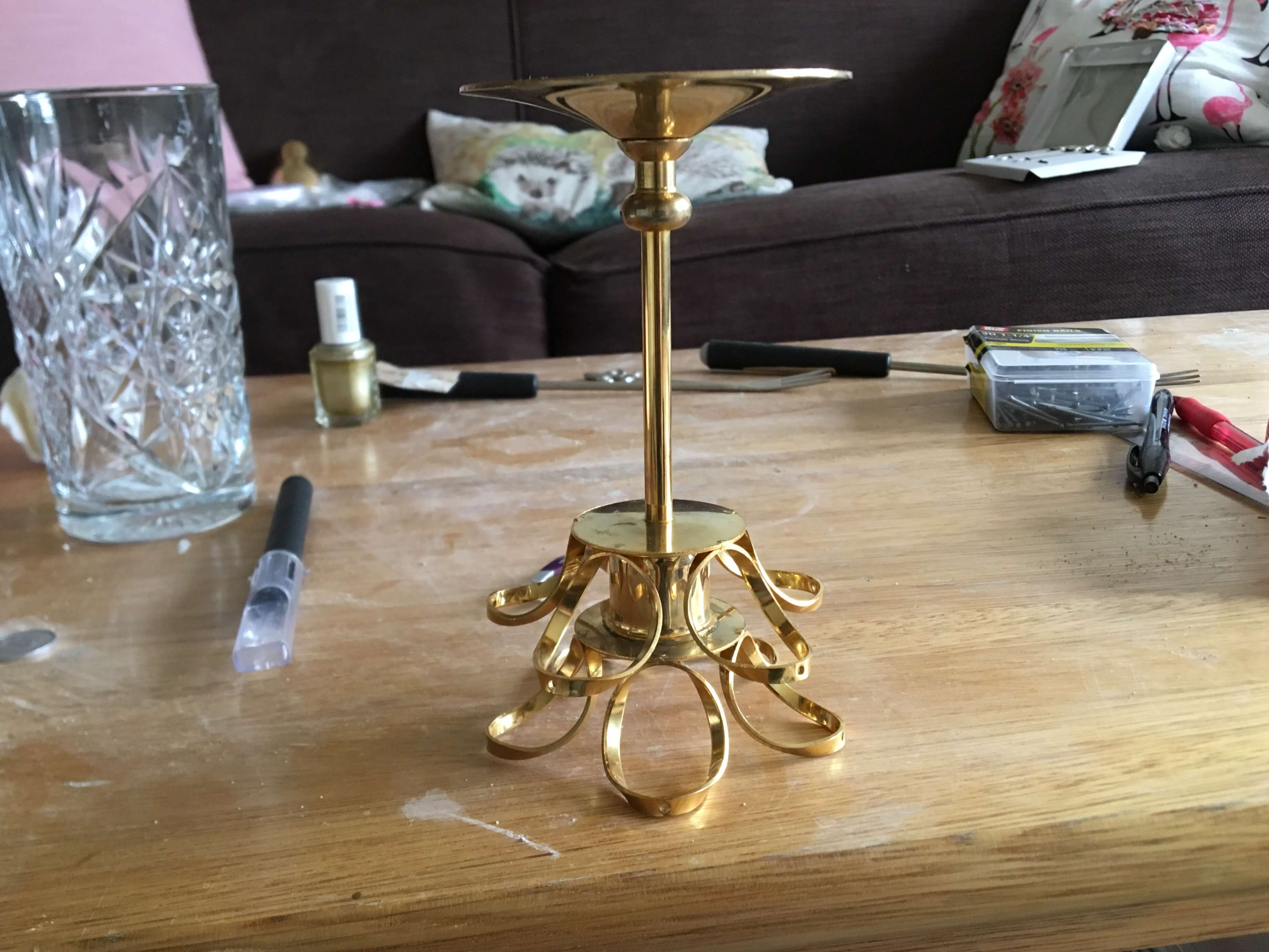 creating the center arms from 2 metal candle holders